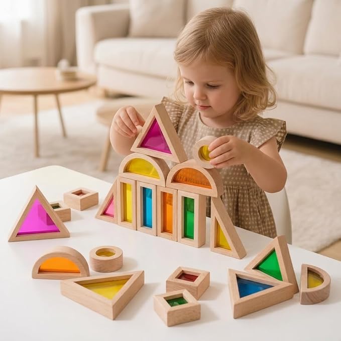 Wooden Stacking Toys 24-piece Wooden Acrylic Transparent Building Blocks |