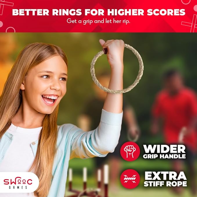 Swooc Games - Rustic Ring Toss Game (All Weather) - Easy Setup & Extra Games Included - Ring Toss Game for Adults - Outdoor Activities for Adults - Yard Toys for Kids - Backyard Fun - Outdoor Party