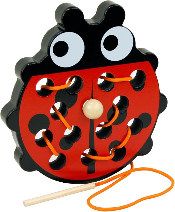 Sealive Wooden Lacing Toys for Toddlers, Fun Learning Activity | for Preschoolers, Develop Fine Motor Skills, Durable Montessori Toy for Travel (Ladybug)