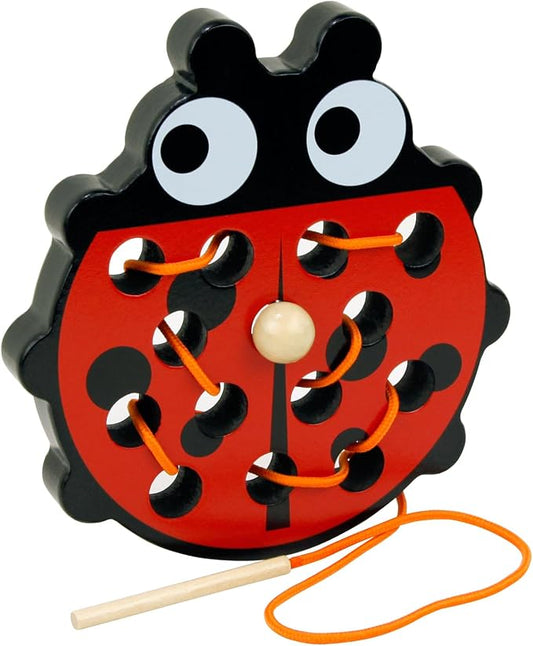 Sealive Wooden Lacing Toys for Toddlers, Fun Learning Activity | for Preschoolers, Develop Fine Motor Skills, Durable Montessori Toy for Travel (Ladybug)