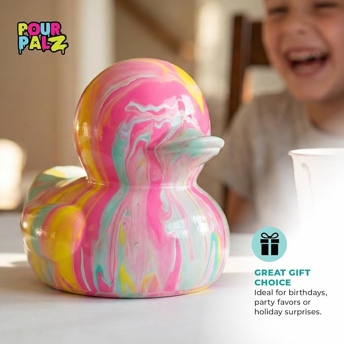 Paint Pour Duck DIY Paint Pouring Art Kit for Kids & Adults, Collectible Duck Figure Craft Set, Paint Your Own DIY Art Activity Kit with Acrylic Paints, Ages 5+, Golden Dream