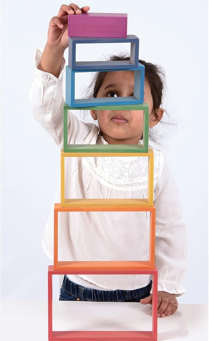 TickiT - 73414 Wooden Rainbow Architect Rectangles - Nesting Puzzle - Stacking Blocks for Ages 12M+