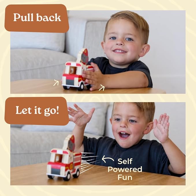 Little Acorn, Wooden Pull Back Cars with Mix & Match Characters | Montessori Toys for 1 & 2 Year Old | Car Toys for Toddlers 1-3 | Baby Toys 6-12 Months | Birthday Gifts for Boys Girls