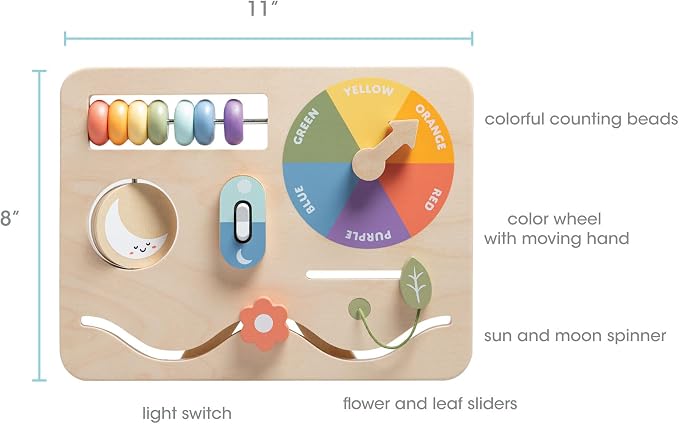 Pearhead Busy Board for Toddlers, Wooden Montessori Sensory Toy | FSC-Certified Design, Built-In Stand, Travel Activities, Color Recognition, Ages 1+