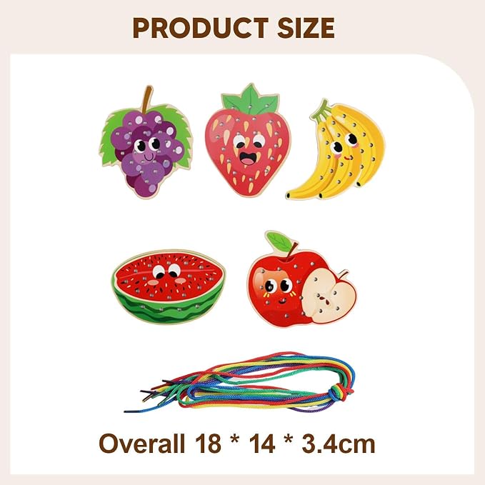 getuse Wooden Lacing Cards Sewing Threading Toys for Kids Preschoolers Fine Motor Skills Development Hand-Eye Coordination Learning Toy- Style D
