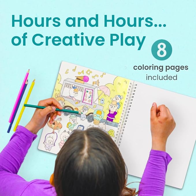 Cupkin Llama Alpaca Coloring & Sticker Activity Book | 300+ Stickers | Spiral-bound kids craft format with 12 scenes, 12 art pages, side-by-side viewing, and an easy-peel design for ages 2–8
