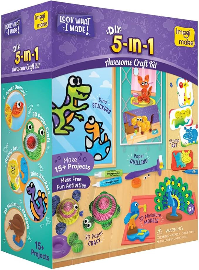 Imagimake 5-in-1 Awesome Craft Kit | Includes 15+ Projects | Crafts for Kids Ages 4-8 | 5 to 7 Year Old Girl Birthday Gifts | Arts and Crafts for Kids Ages 6-8 | 6 Year Old Girl Birthday Gift