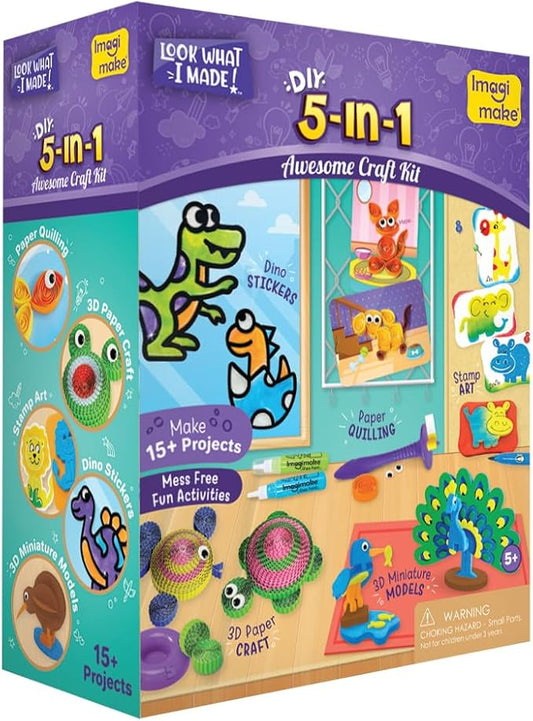 Imagimake 5-in-1 Awesome Craft Kit | Includes 15+ Projects | Crafts for Kids Ages 4-8 | 5 to 7 Year Old Girl Birthday Gifts | Arts and Crafts for Kids Ages 6-8 | 6 Year Old Girl Birthday Gift