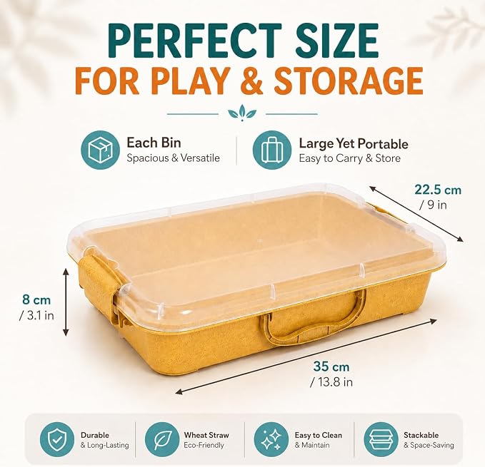 FIIOEOY 3 Pack 4 Qt Sensory Bin with Lid & 3 Stickers,Stackable Sensory Bin | Wheat Straw, Portable Sandbox, Organizers for Toys, Sand, Arts, Crafts, (Yellow, Orange, Blue)