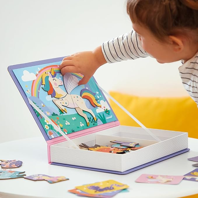 Janod - Magnéti'Book Unicornes - Magnetic Educational Game 44 Magnets + 10 Models - Children's Toy Made of Cardboard - Develops Dexterity and Imagination - Ages 3 and Above | Develops Dexterity and Imagination - Sturdy Cardboard - 10 Models Included - ...