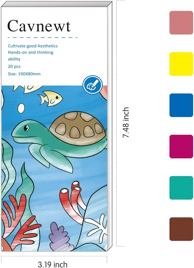 Cavnewt Pocket Watercolor Painting Book,21-Pages,Travel Paint Watercolor Coloring Book Set for Kids 3-8 Years Old,Boys and Girls Party Birthday Thank You Exchange Art Craft Gifts-Undersea World