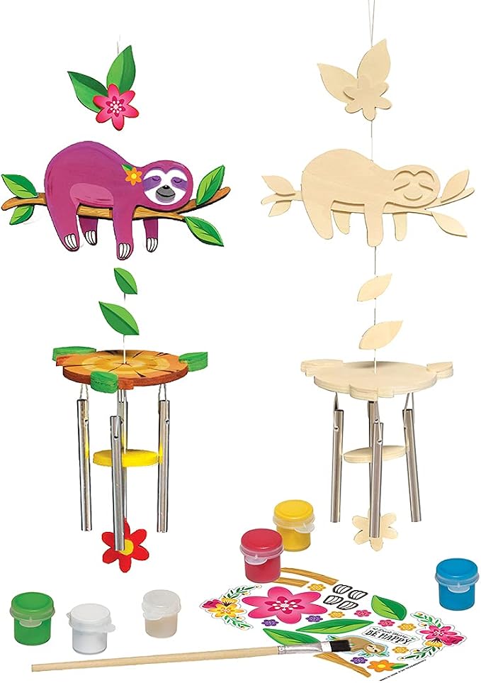 Sloth Wind Chime Craft Kit - Classic Wood Paint Set for Kids, Includes Real Wood, Paints & Instructions
