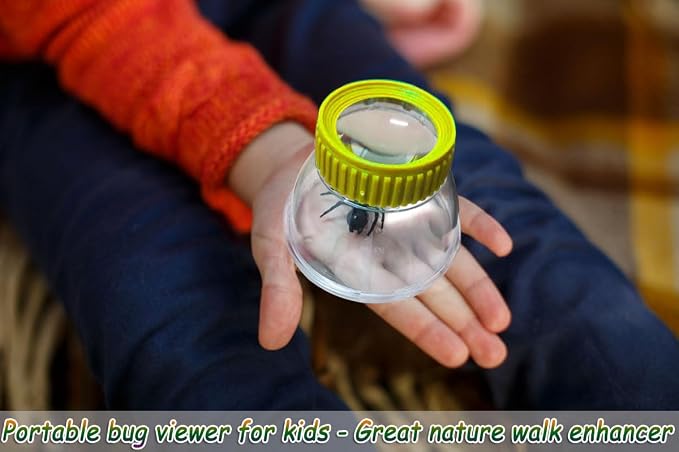 Bug Viewer for Kids 3X Magnifying Insect Observation Kit Built-in 7cm Ruler with 2 Slant Tweezers Bug Jar Catcher Cage for Kids Science Nature Exploration (2Pack Yellow)