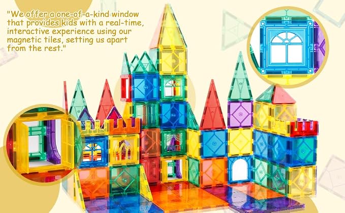 URBAN TOYS 100-Piece Magnetic Tiles for Kids Ages 3+ - STEM Building Blocks, Creative Construction Toy, Magnetic Tiles Blocks for Learning and Play Preschool Kids Games