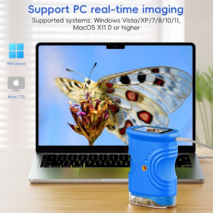 Temodu Kids Microscope 2.0" Screen 1000X Digital Microscope for Kids, Mini Pocket Handheld Microscopes for Children Birthday Festival Gift, Science Education Fun Toys for Boys Girls Ages 4-12 (Blue)