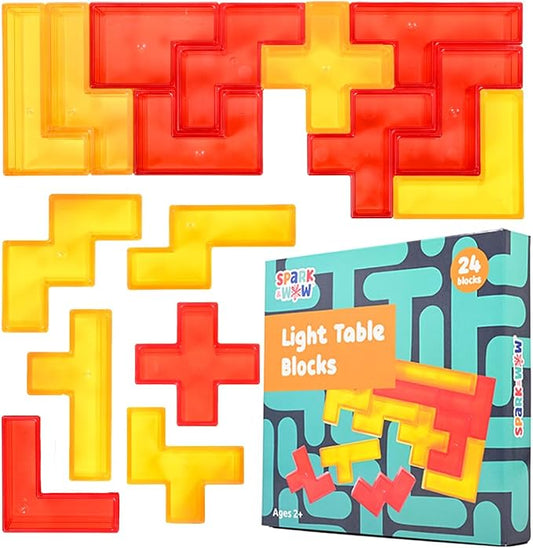 Spark & Wow Light Table Blocks, 12 Shapes, Two Colors | Toddler Sensory Building Blocks, Translucent Light Table Manipulatives, Sensory Toys for Toddlers
