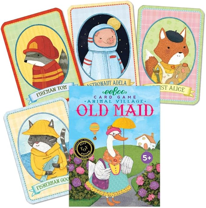 eeBoo Animal Old Maid Playing Card Game, 50 Cards, Ages 5+, 3+ Players | Introduces animals & builds vocabulary. Includes 50 laminated, animal themed cards. Develops patience & concentration