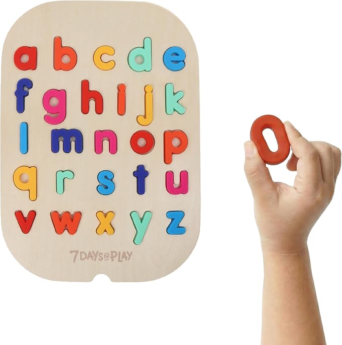 Lowercase Alphabet Puzzle for Kids, Sensory Bin Insert for Sensory Tables, Silicone Letters, Wooden Fine Motor Learning Toy