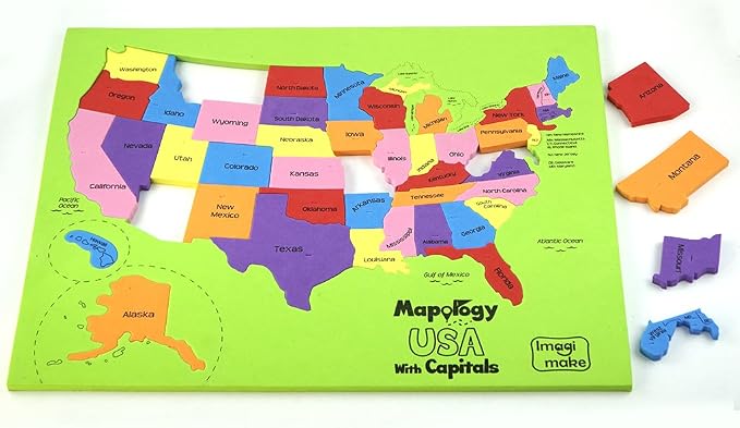Imagimake Mapology USA Map Jigsaw Puzzle, Learn States, Capitals with Flags | 50 State Puzzle, Learn USA Capitals, Back to School Gift for Boys & Girls Ages 5,6,7,8,9,10,11,12 Years Old