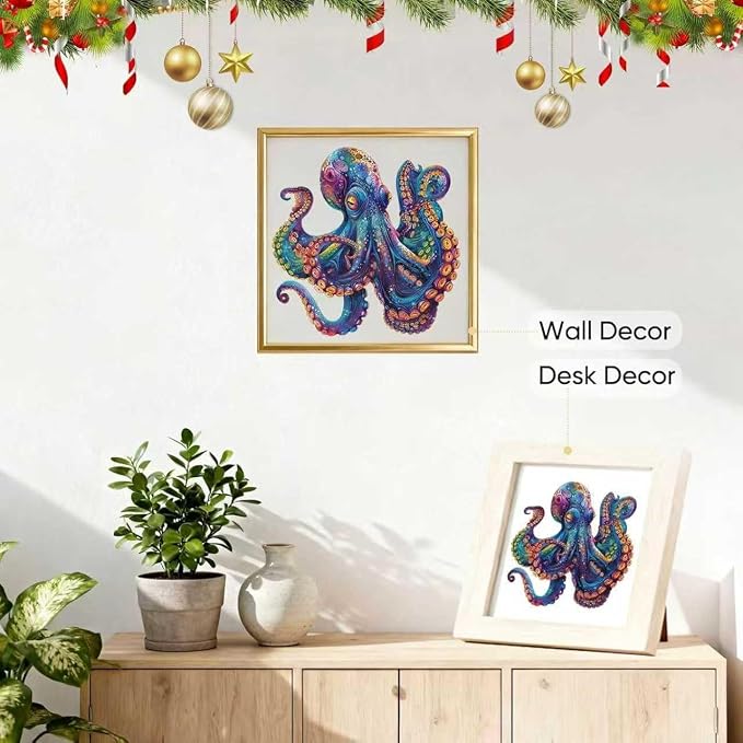 Qiuenisray Wooden Puzzle for Adults 300 Pieces, Ocean Octopus Jigsaw Puzzle | Wood Puzzle 12.8x12.7 in, Beautiful Wall Decor, Wooden Puzzle with Box Birthday Gifts for Adults and Kids Family Game