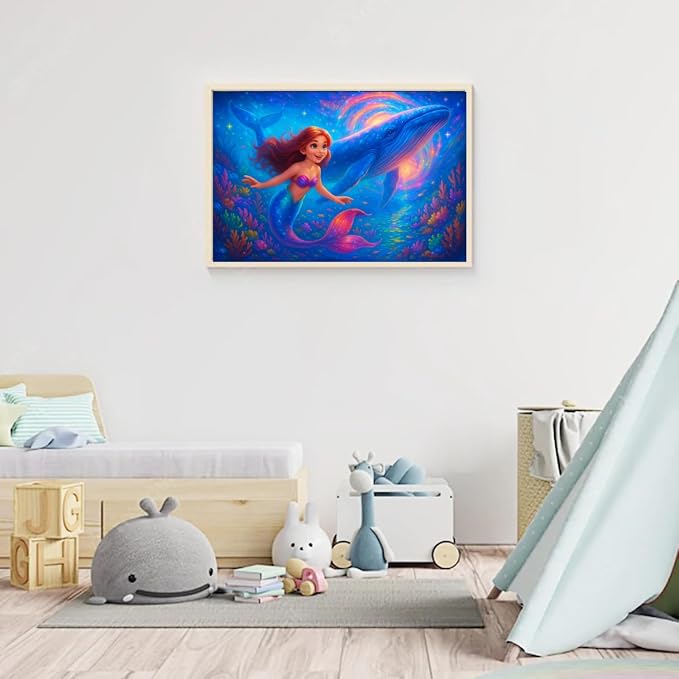 100 Piece Puzzles Mermaid and Whale Puzzle for Kids Ages 4-6 6-8 8-10 | Learning Educational Jigsaw Puzzles Toys with Full-size Poster, Holiday/ Birthday/Party/School Gifts for Children
