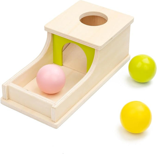 Montessori Toys for 6 Month Old, Object Permanence Box with Three Balls | 8 Month Old Baby Toys, Wooden Preschool Infant Toys 6-12 Months Developmental, Cause and Effect Ball Drop Toy