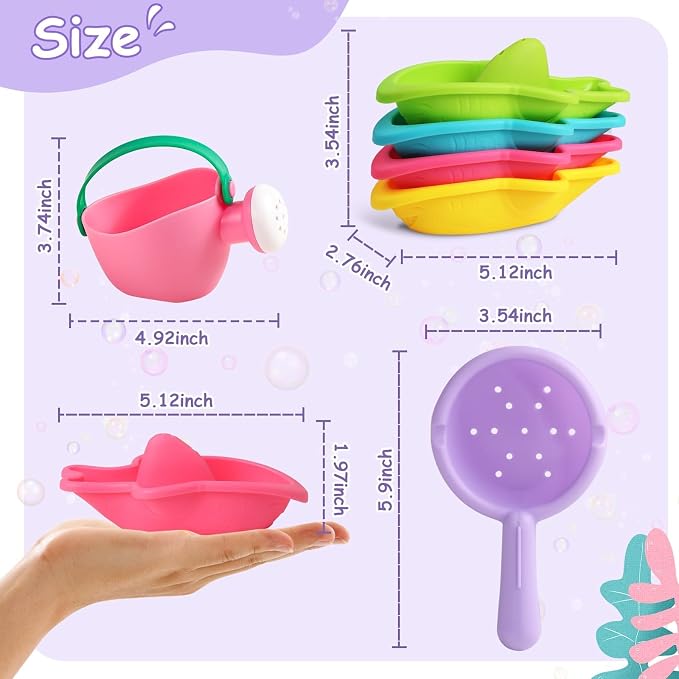 Baby Bath Toys, Mold Free Bath Toys Toddlers 2-4 | Fun Bath Time Play with Stacking Shark Boats, Watering Can & Scoop for Kids Ages 1-3, Toddler Gifts