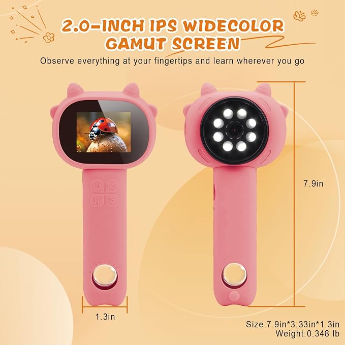 Microscope for Kids - 2.4" Screen Mini Pocket Handheld Microscope for Toddlers-STEM Educational Science Kit Toys for Christmas Birthday Gifts Science Kit Toddler for Boys Girls Aged 3-12 (Pink)