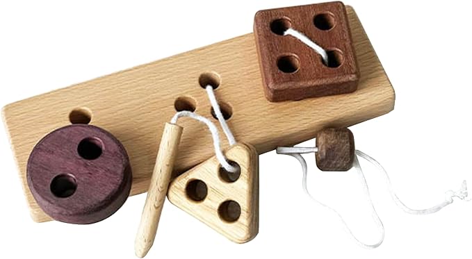 Adena Montessori Wooden Lacing Threading Toys,Geometric Lacing Toys for Toddlers,Educational Threading Shapes for Kids,Fine Motor Skills Gift for 1 2 3 4 Years Old Toddlers Baby Kids