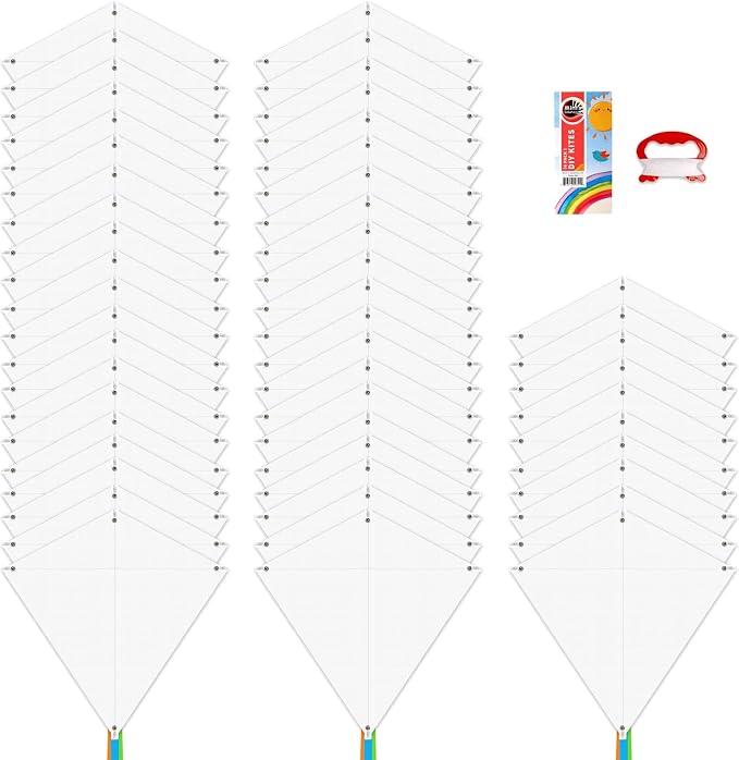 DIY Kites for Kids Kite Making Kit, Decorating Coloring Kite Party Pack | 35"*35" White Diamond Kites Kits Bulk for Boys and Girls