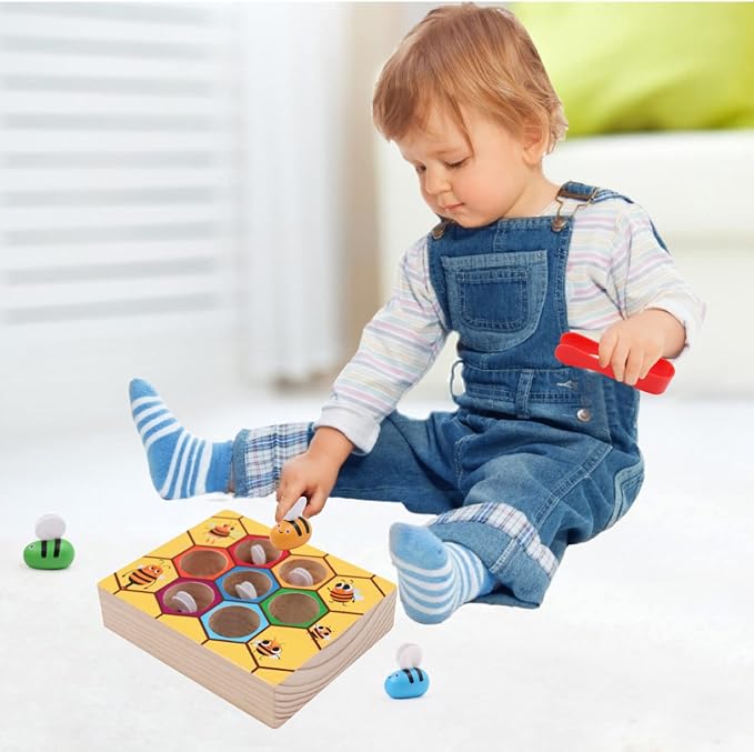 Toddler Fine Motor Skills Toys, Bee to Hive Matching Game, Wooden Color Sorting Toy for Toddler 2 3 Years Old, Montessori Preschool Learning Toys Gift for Children