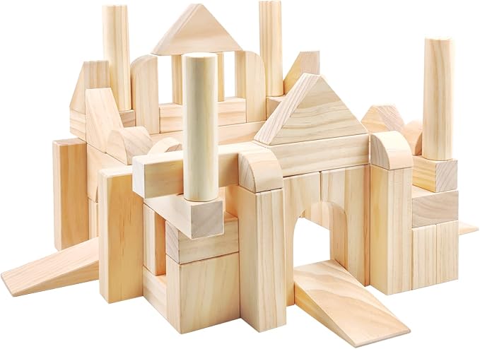 Large Wooden Blocks for Toddlers 1-3, 64Pcs Big Wood Building Blocks Set | Wooden Storage Box, Large Toddler Blocks Building and Stacking Toys Construction Set, Natural Child Safe Solid Wood Blocks