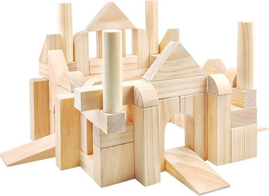 Large Wooden Blocks for Toddlers 1-3, 64Pcs Big Wood Building Blocks Set | Wooden Storage Box, Large Toddler Blocks Building and Stacking Toys Construction Set, Natural Child Safe Solid Wood Blocks