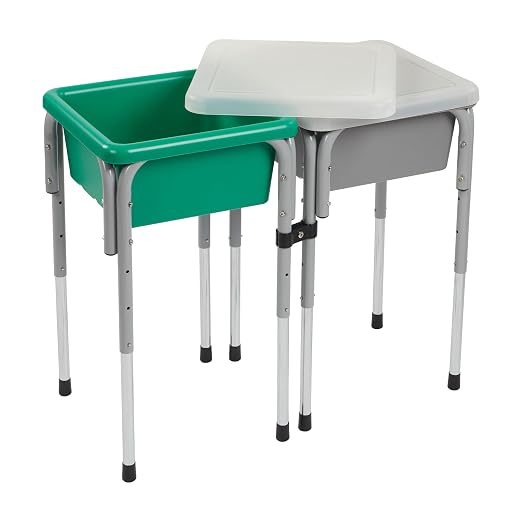 ECR4Kids 2-Station Sand and Water Adjustable Play Table, Sensory Bins, Grey/Emerald | Durable plastic/steel, GREENGUARD Gold Certified, 3-5 years, 80 lb capacity, adjustable legs, easy-lift lids, indoor/outdoor