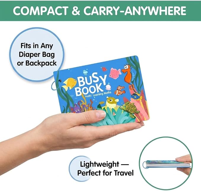 Montessori Busy Book for Toddlers 3+ – 4 Laminated Preschool Activity Books with Velcro Pieces, Dinosaur Farm Ocean Animal Themes, Screen-Free Travel Quiet Book Set