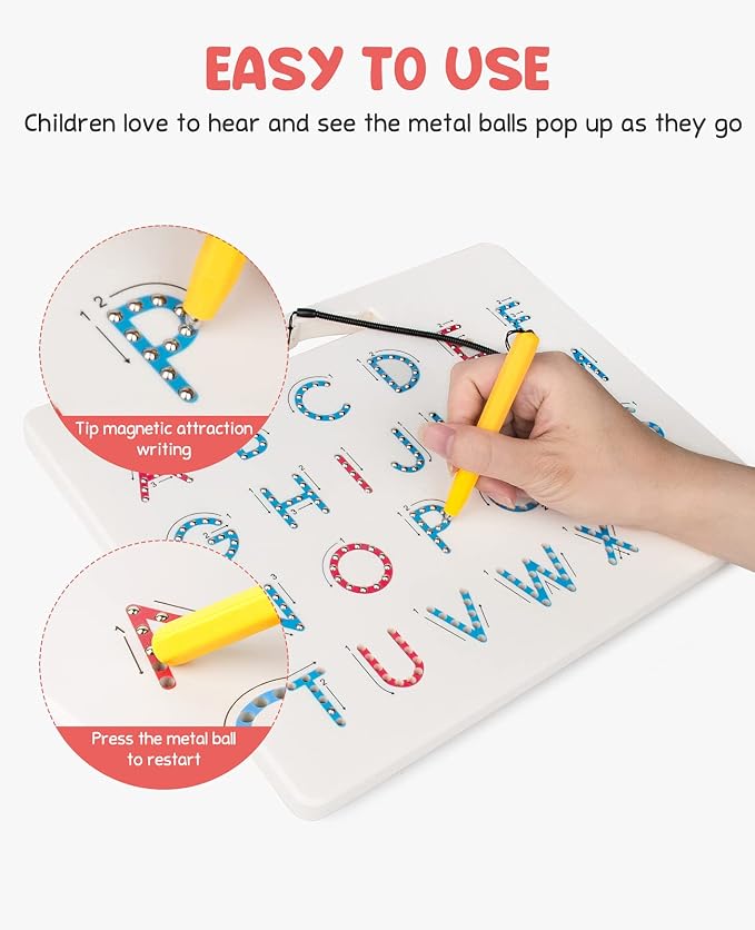 GAMENOTE Magnetic Letter Board Double Sided, ABC Alphabet Tracing Board | 2 in 1 preschool learning toy, uppercase lowercase letters, handwriting practice, educational classroom toy for toddlers kids