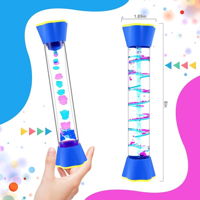 Sensory Fidget Tubes Set - Calming Toys for Kids - with Glitter Bottle, Gravity Spinner, Bubble Drop Spiral Hourglass - Promotes Calmness & Independent Play (2 Pack)