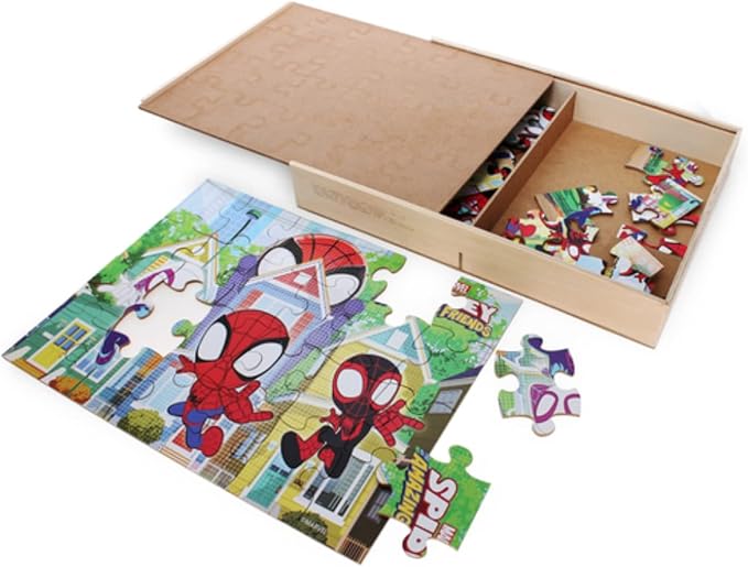 Disney Junior Marvel Spider-Man Spidey Amazing Friends - Set of 5 Wood Puzzles with Storage Box for Kids - Ages 4 and Up