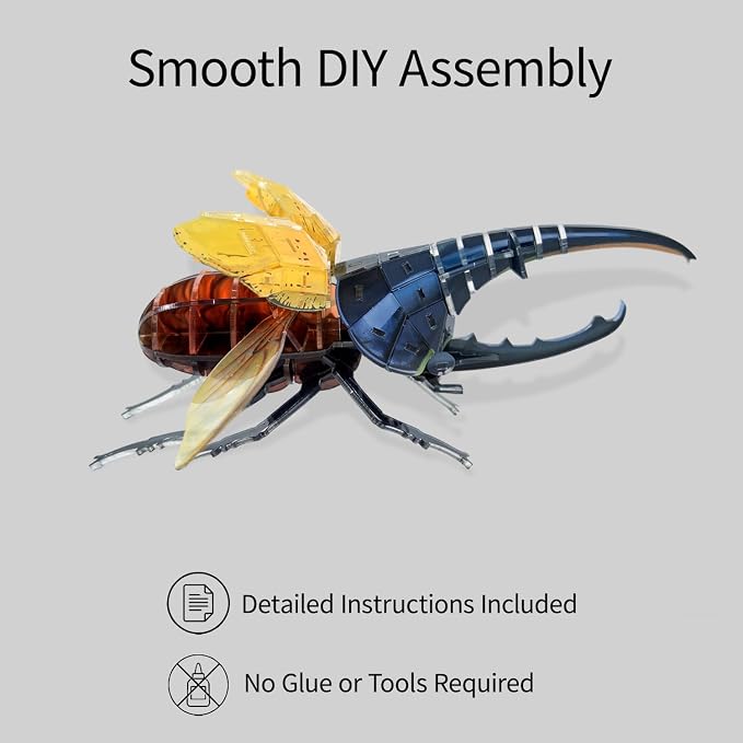 3D Acrylic Insect Puzzle DIY Bug Model Kit Animal STEM Gift | Building Kits Crafts Figurine Sculpture Nature Decoration Educational Display Toys for Kids and Adults (Hercules Beetle)