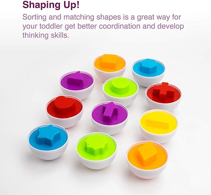 VUIYA Toddler Toys - Color Matching Egg Set - Educational Color, Shapes and Sorting Recognition Skills - Puzzle for Kid Baby Boy Girl, Easter Basket Gift (6 Eggs)