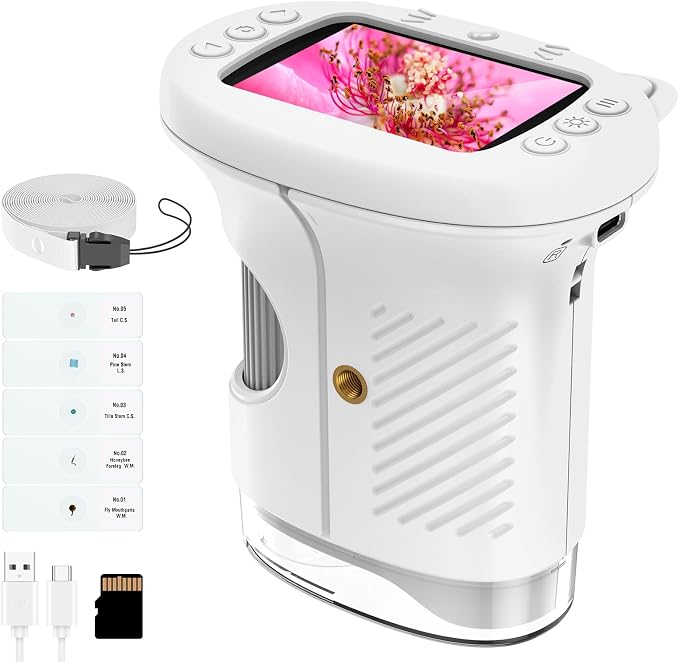 Kids Handheld Digital Microscope 1000X: Science Gift Kit STEM Toy Ages 5-13 | 8GB SD Card for Photo/video, Rechargeable, 2.4" Screen, 8 LEDs, Portable Magnifying Glass Pocket Miniscope for Girls Boys