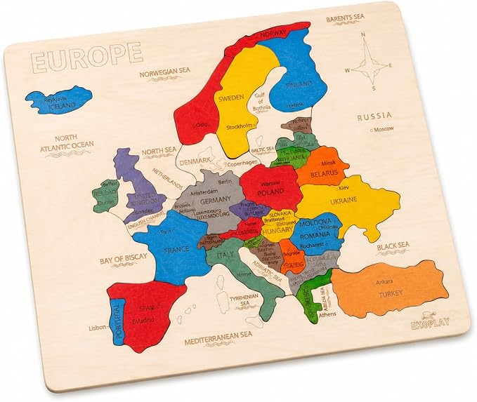 Europe Map Wooden Jigsaw Puzzle for Kids | 33 Puzzle Pieces | Learning & Educational Toy Gift for Boys & Girls Ages 4 Years and Above