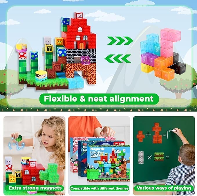Magnetic Building Blocks Magnetic Building Tiles Toys for Boys Girls Age 3+，Creative Plastic Magnet Square Gift for Kids Game World 150pcs