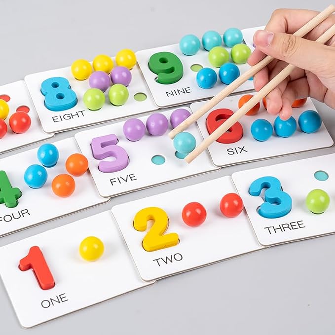 Fine Motor Toys，Wooden Peg Board Bead Game for Toddlers - Rainbow Stacking, Color Sorting & Counting Toys | Fine Motor Skills Development | Math Learning Games for 3 4 5 Years Old
