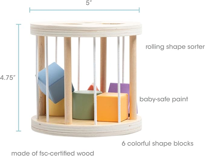Pearhead Wooden Match and Roll Shape Sorter - Ages 12m+