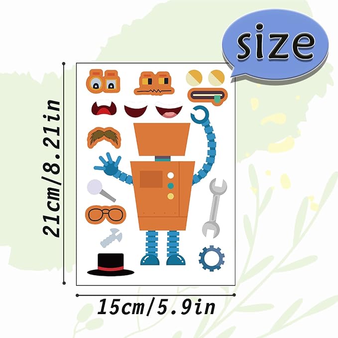 24 Sheets Make a Face Robot Stickers for Kids Party Favors | Make Your Own Robot Stickers Birthday Decorations Supplies, Toddlers Crafts Activities Gifts Goodie Bags Stuffers
