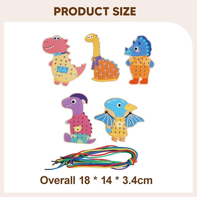 getuse Wooden Lacing Cards Sewing Threading Toys for Kids Preschoolers Fine Motor Skills Development Hand-Eye Coordination Learning Toy- Style B