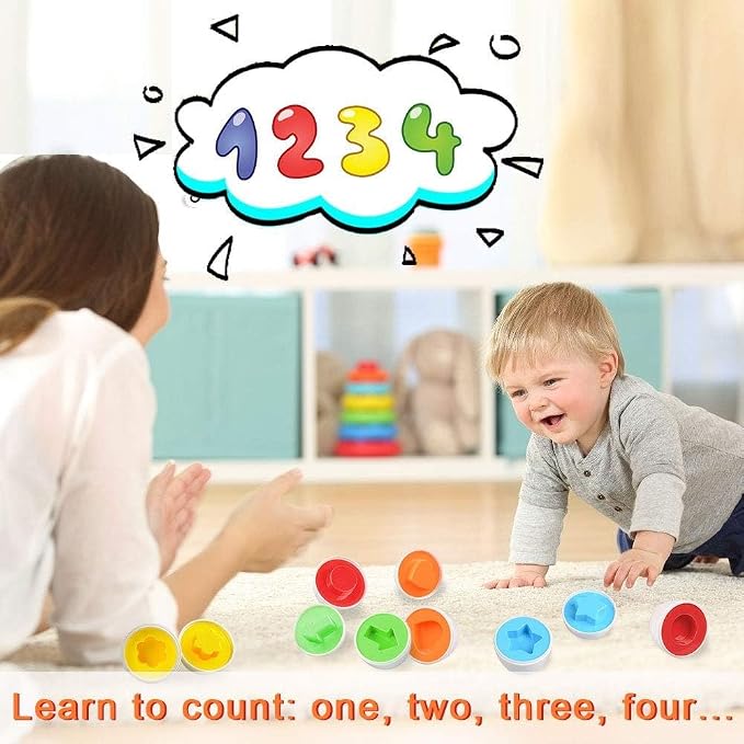 Matching Egg Toy 12 Pcs Develops Toddlers' Color & Shape Recognition Skills | Easter Basket Gift for Boys & Girls, Montessori Travel Toy for Kids 1-3, Fun Sorting Puzzle for Daily Early Education