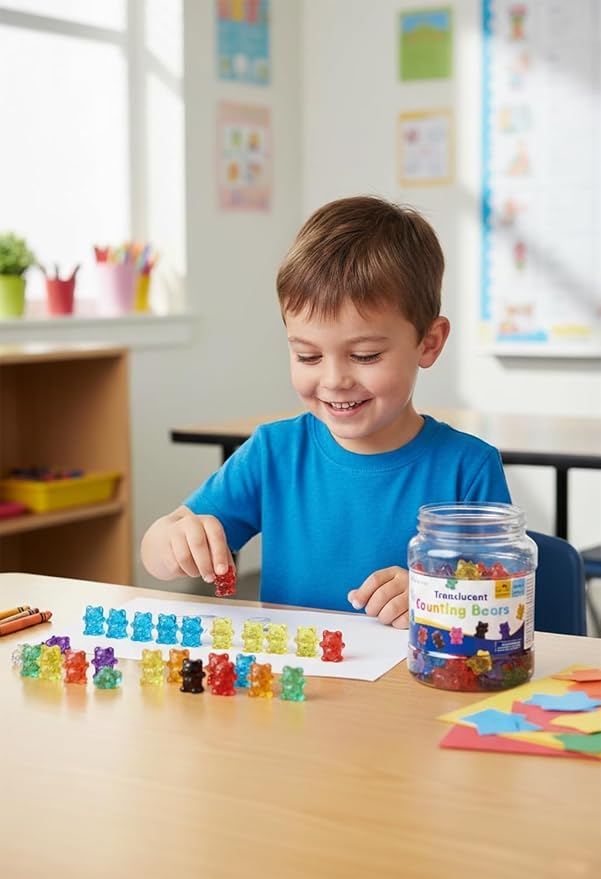 100 Pcs Translucent Counting Bears - Light Table Manipulatives | 10-Color Bear Counters for Kindergarten, Counting and Color Sorting Toys for Toddlers