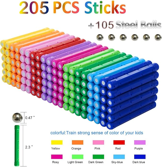 Beicarin 310 Pcs Magnetic Building Sticks Blocks Toys, Magnet Educational Toys Magnetic Blocks Sticks Stacking Toys Set for Kids and Adult, Non-Toxic Building Toy 3D Puzzle with Storage Bag